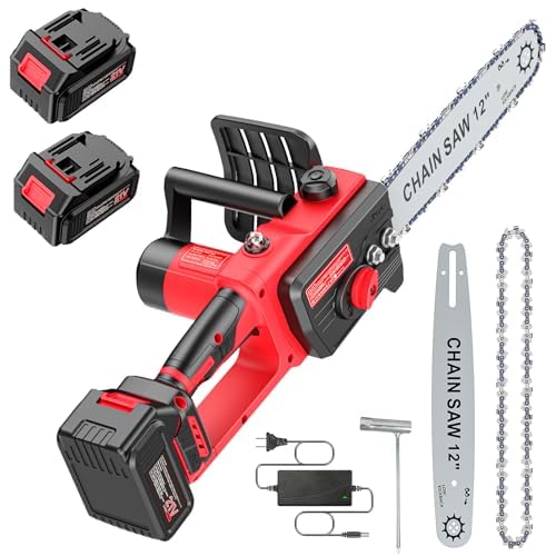 Mini Tronconneuse Électrique Sans Fil 12 Pouces Brushless, 6000mAh, lubrification automatique, coupe du bois et branches