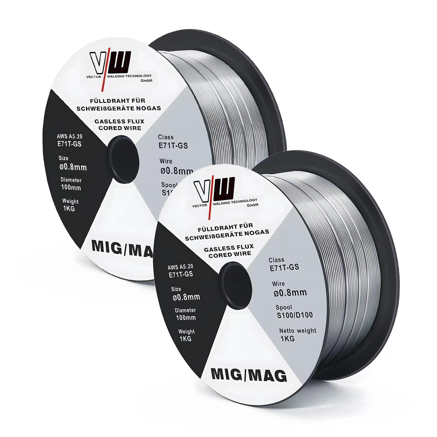 Vector Fil Fourré Sans Gaz MIG MAG 0,8 mm - 2 Boîtes 1 kg - E71T-GS pour Professionnels - Construction Industrielle